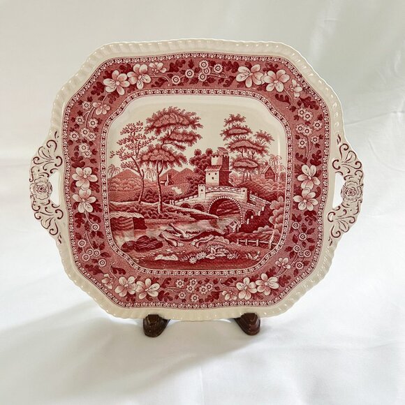 Copeland Spode Tower Vintage China Square Cake Plate with Handles, Rare - Picture 1 of 7